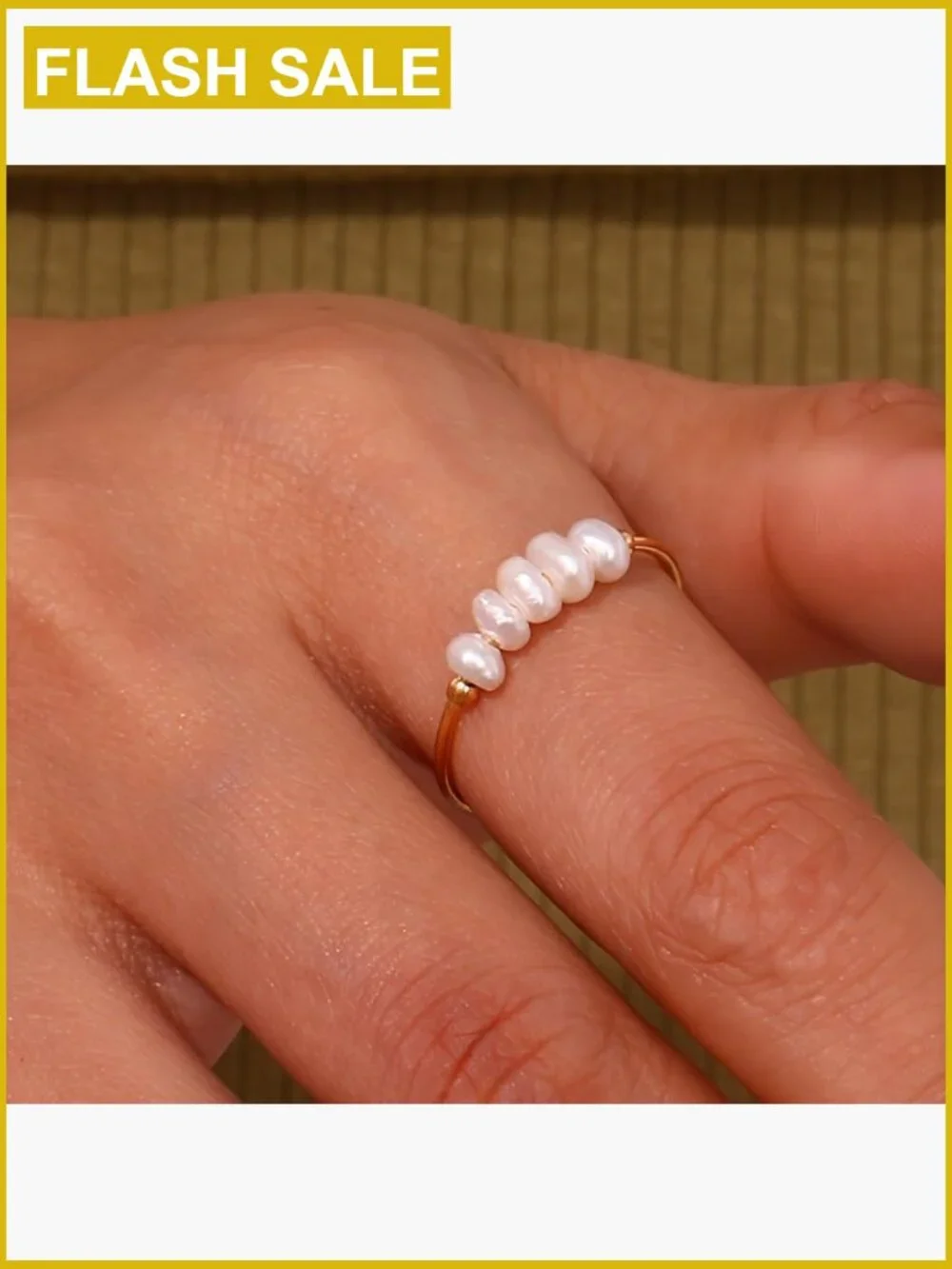 18K Gold Plated Pearl Stackable Ring Non Tarnish Wedding Promise Jewelry